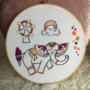 Circus Elephant Handmade Embroidery Wall Hanging